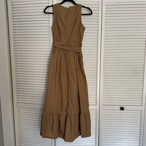 J.Crew midi dress brown camel Faux Wrap Cotton Poplin Dress belted Size 0 - Picture 11 of 12
